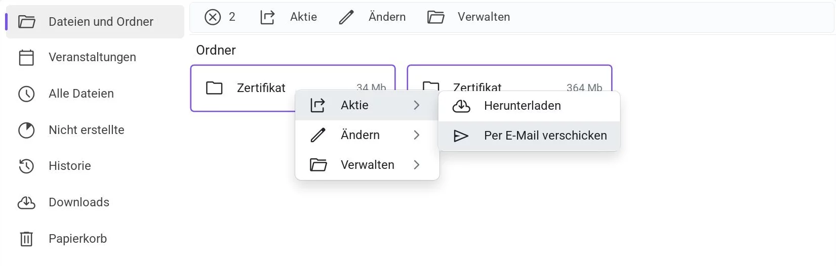 Kontextmenü - Versand per E-Mail