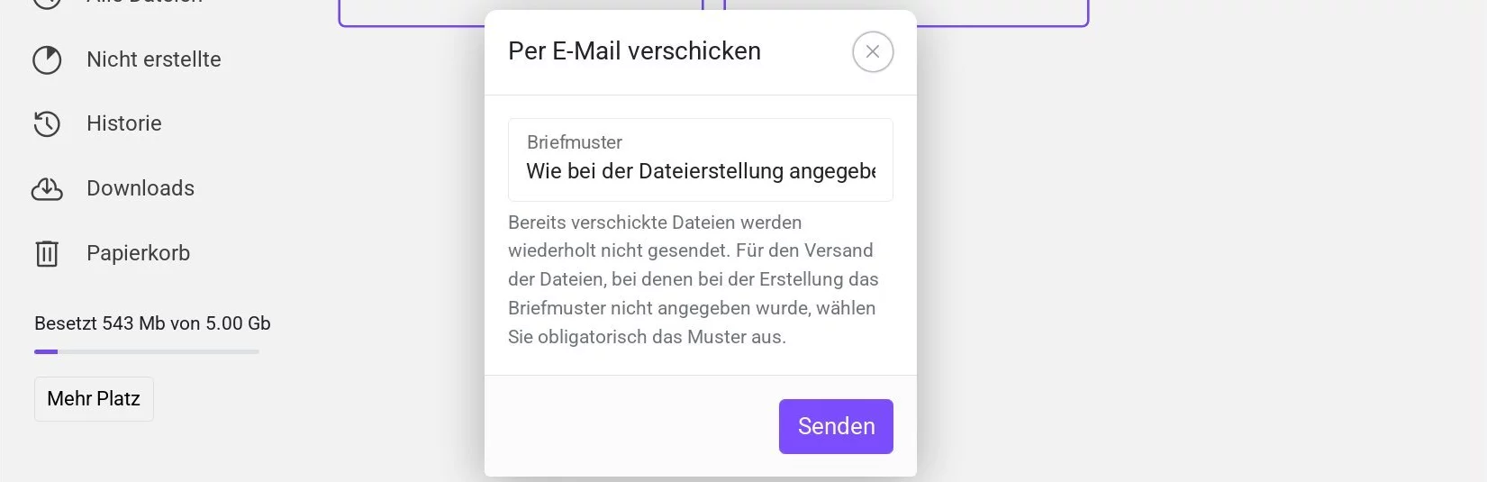 Fenster zur Auswahl der E-Mail-Vorlage